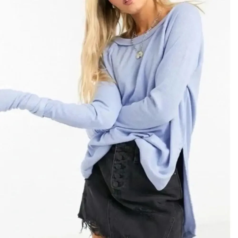 Free People We The Free Snowy Thermal Top Oversized In The Rain Blue Size XSmall
